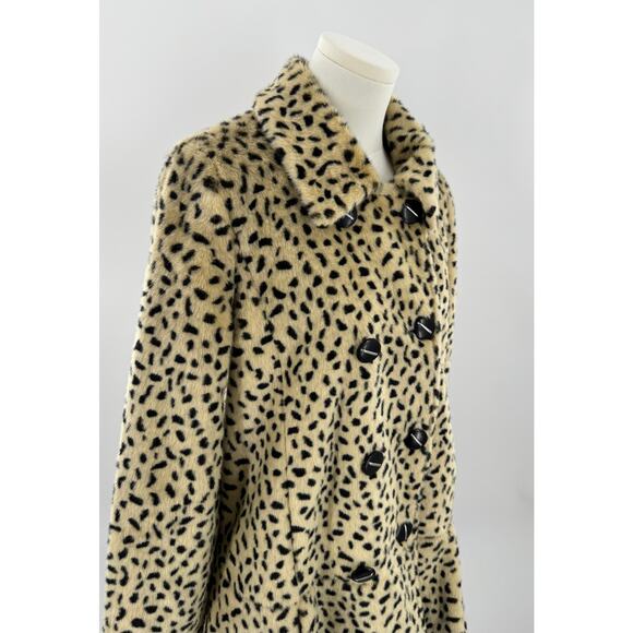 Free People Leopard Animal Print Faux Fur Double Breasted Coat Swing Jacket 6 S - Picture 5 of 14